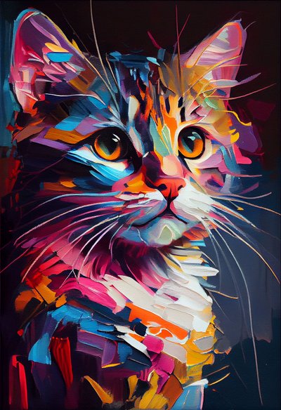 Chat mignon abstrait, coups de pinceau - F. Abderrahim