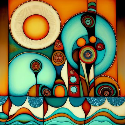 Plage abstraite, mer agitée et vent, inspiré par Hundertwasser - F. Abderrahim