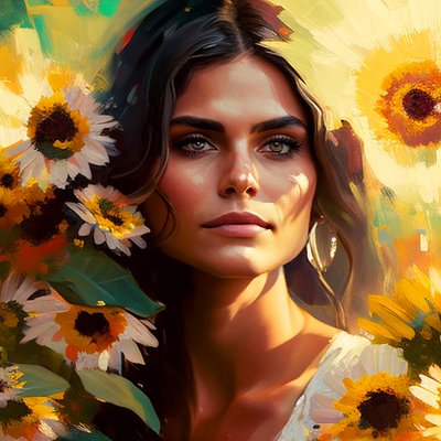 Portrait abstrait de belle femme mexicaine et tournesols - F. Abderrahim