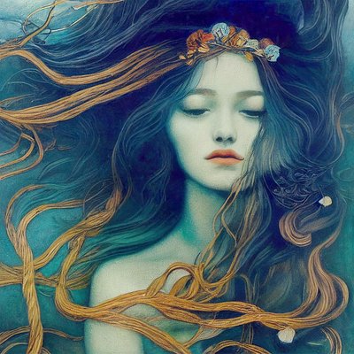 Belle fille abstraite avec des cheveux dansant dans le vent - F. Abderrahim