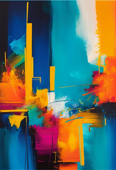 Composition abstraite, couleurs vibrantes et chaudes - F. Abderrahim