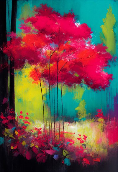 Dessin abstrait de plantes à fleurs roses - F. Abderrahim