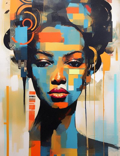 Femme noire moderne abstraite, portrait abstrait - F. Abderrahim