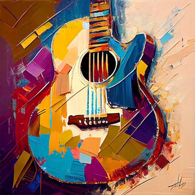 Art musical abstrait, Guitare électrique en couleur - F. Abderrahim