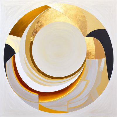 Peinture abstraite, grand cercle avec effet doré - F. Abderrahim