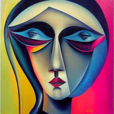Graffiti surréaliste abstrait, visage de femme - F. Abderrahim
