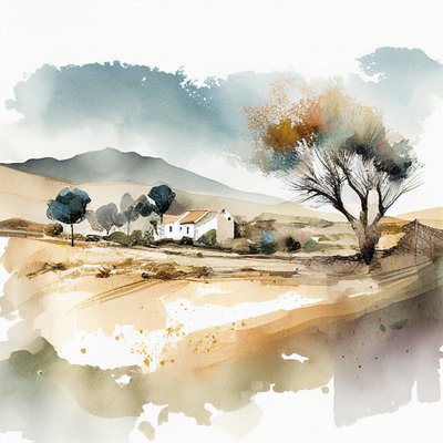 Paysage abstrait aquarelle du sud de l