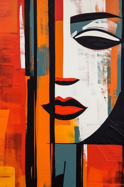 Visage de femme abstrait, lignes droites sur toile, Art numérique imprimable - F. Abderrahim