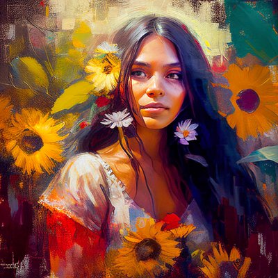 Belle femme mexicaine entourée de tournesols - F. Abderrahim
