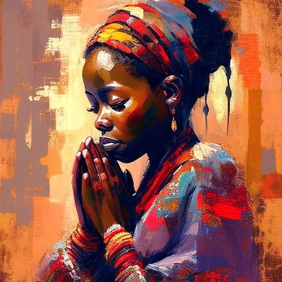 Peinture sur toile numérique : Fille africaine en méditation, impressions d