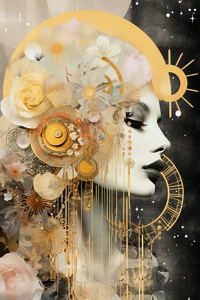 Nouvelle lune en vierge, couleurs or et pastel - F. Abderrahim
