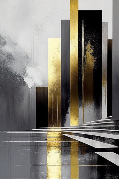Peinture abstraite minimaliste palette de couleurs grise et dorée - F. Abderrahim