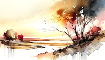 Nature et paysage, peinture horizontale abstraite - F. Abderrahim
