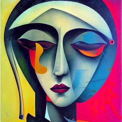 Visage de femme triste dans une peinture figurative abstraite, Art mural | Impressions sur toile - F. Abderrahim