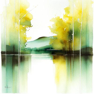 Paysage aquarelle serein - F. Abderrahim