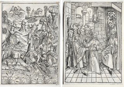 Der Schatzbehalter : Moïse trouvé par la fille de Pharaon (recto) ; Der Schatzbehalter : Christ devant Caïphe (verso) - firm of Christophe Philippe Oberkampf