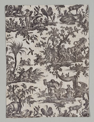 Fragment de coton imprimé sur cuivre avec le motif "Les quatre parties du monde" - firm of Christophe Philippe Oberkampf