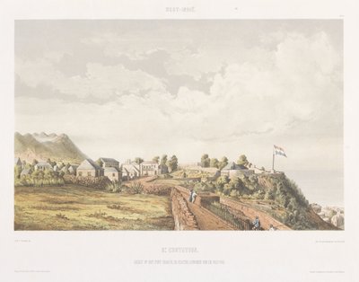 Gezicht op het fort Oranje en De Krater op Sint Eustatius - jonkheer Jacob Eduard van Heemskerck