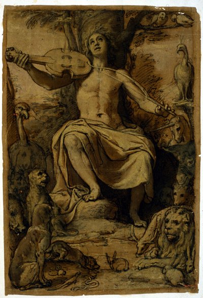 Orphée enchantant les animaux avec la musique d
