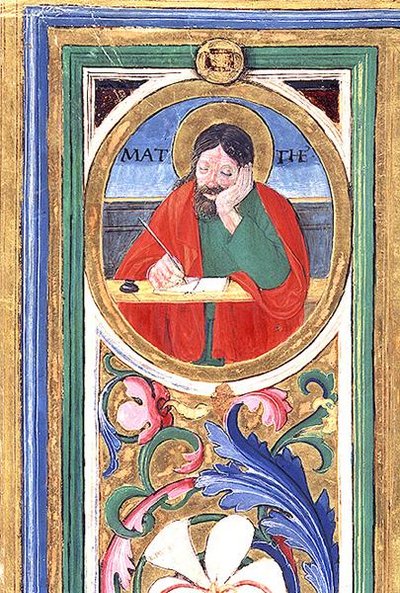 Ms 542 f.3v Saint Matthieu écrivant le premier évangile d