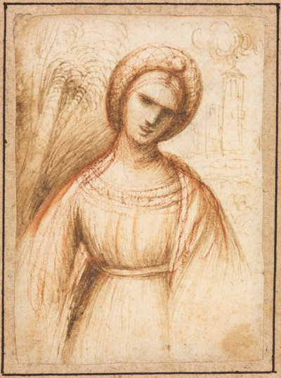 Dame dans un paysage (recto) - possibly by Dosso Dossi