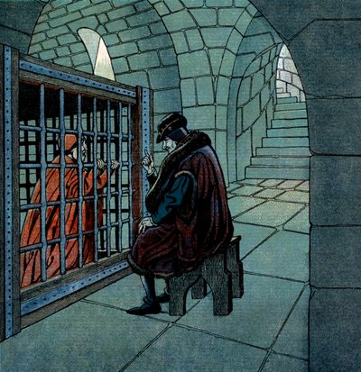 Le roi de France Louis XI visitant le cardinal Jean de la Balue prisonnier dans une cage à la prison de Loche - pseudonym for Onfray de Breville Jacques Job