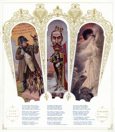 Entraînement militaire français, caricature du roi Haakon VII de Norvège et immigrants marocains en France - pseudonym for Onfray de Breville Jacques Job