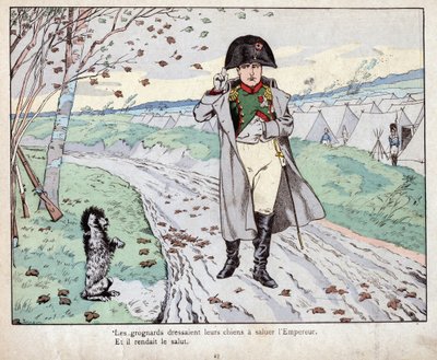 Grognards (Vieille Garde de Napoléon Bonaparte) entraînent leurs chiens à saluer l