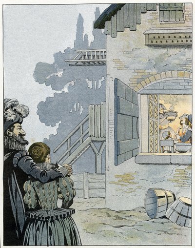 Henri IV (1553-1610) et la poule au pot: le roi observe le repas d