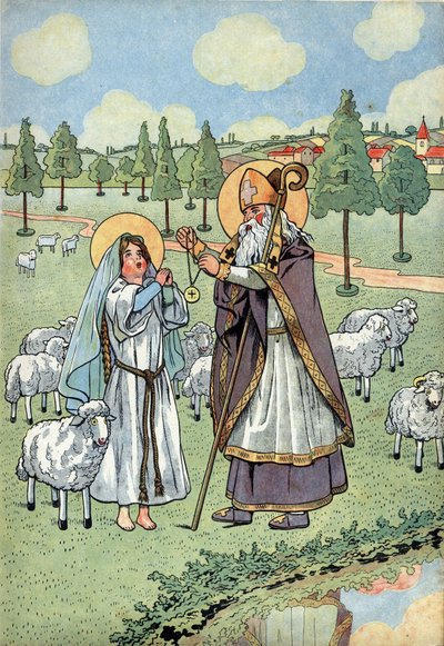 Histoire de France. Scène de la vie de Sainte Geneviève avec des jouets : L