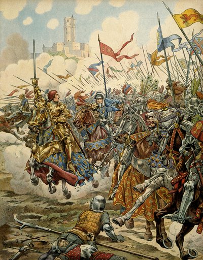 Histoire de France au Moyen Âge : Le roi Louis XI dit le Prudent (1423-1483) à la tête de son armée lors de la bataille de Montlhéry contre la Ligue du Bien Public, le 16 juillet - pseudonym for Onfray de Breville Jacques Job