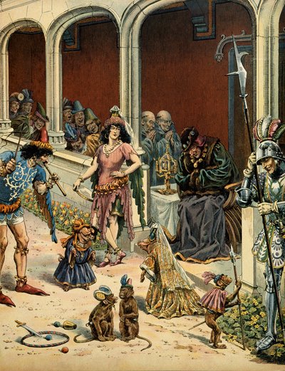 Histoire de France au Moyen Âge : Le roi de France Louis XI dit le Prudent (1423-1483) vieillissant dans son château de Plessis-les-Tours en compagnie de bohémiens venus l