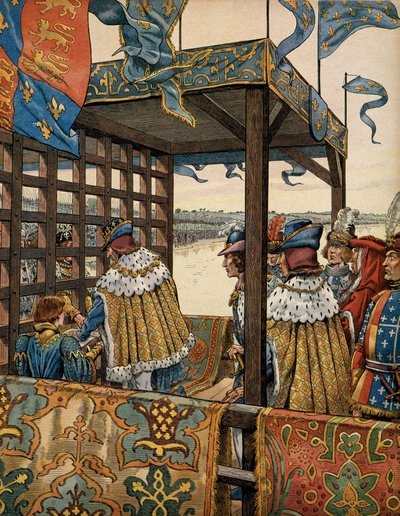 Histoire de France au Moyen Âge : rencontre entre le roi de France Louis XI dit le Prudent (1423-1483) et Édouard IV d