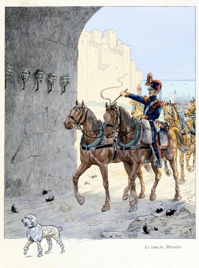 Illustration tirée du livre « À la gloire des bêtes » texte de A. Fabre, dessins de Jacques Marie Gaston Onfray de Bréville dit JOB (1858-1931) : Le caniche Mitraille - pseudonym for Onfray de Breville Jacques Job