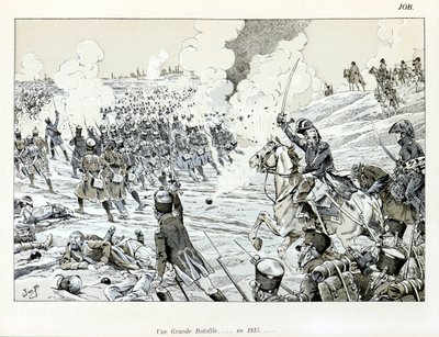 Illustration du livre « La Grande Guerre par les artistes »: Une grande bataille en 1815 par Jacques Marie Gaston Onfray de Breville dit JOB (1858-1931) - pseudonym for Onfray de Breville Jacques Job
