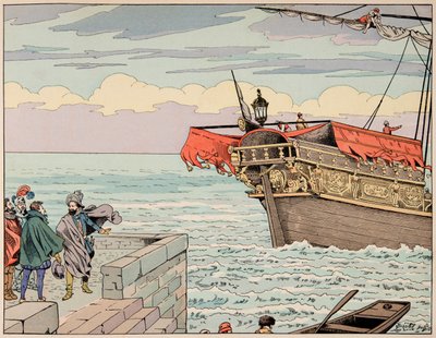 Illustration tirée du livre "Le bon roy Henri", illustrée par Jacques Marie Gaston Onfray de Bréville dit JOB (1858-1931) : Henri IV refuse le conseil de s