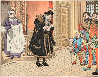 Illustration du livre "Le bon roy Henri", illustré par Jacques Marie Gaston Onfray de Breville dit JOB (1858-1931) : Naissance de Henri IV, son grand-père, Henri d