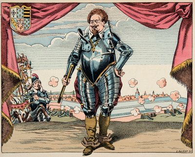 Illustration tirée du livre "Le bon roy Henri", illustrée par Jacques Marie Gaston Onfray de Bréville dit JOB (1858-1931) : Portrait de Charles de Lorraine (1554-1611), duc de Mayenne, chef militaire de la Ligue, ennemi d