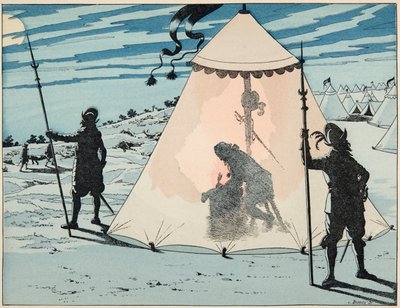 Illustration tirée du livre "Le bon roy Henri", illustrée par Jacques Marie Gaston Onfray de Bréville dit JOB (1858-1931) : Henri IV après sa victoire à la bataille d