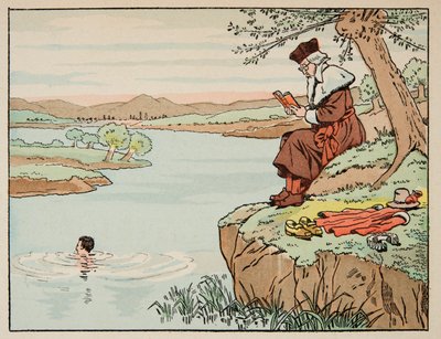 Illustration du livre « Le bon roy Henri », illustrée par Jacques Marie Gaston Onfray de Breville dit JOB (1858-1931) : Éducation au 16ème siècle : natation - Collection privée - pseudonym for Onfray de Breville Jacques Job