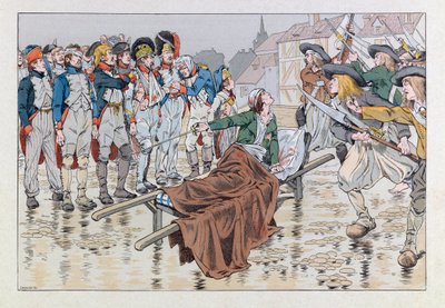 Jacques Marie Gaston Onfray de Bréville dit JOB (1858 - 1931); Illustration du livre "Les épées de France" : Le marquis de Bonchamps mortellement blessé après la bataille de Cholet en 1793 sauve des prisonniers républicains des mains des chouans - pseudonym for Onfray de Breville Jacques Job
