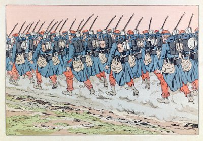 Jacques Marie Gaston Onfray de Bréville dit JOB (1858-1931); Illustration du livre "Les épées de France": Les poilus de 14 en route pour le front - pseudonym for Onfray de Breville Jacques Job