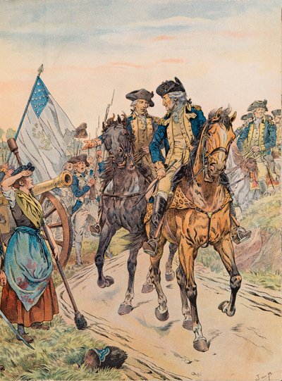 George Washington passant devant Molly Pitcher pendant la bataille de Monmouth - pseudonym for Onfray de Breville Jacques Job