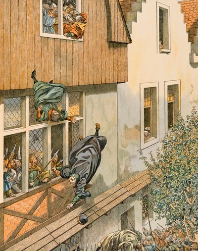 Jacques Marie Gaston Onfroy de Bréville dit JOB (1858-1931) - Histoire de la Belgique : La Défenestration des échevins patriciens de Louvain en 1419, Collection privée - pseudonym for Onfray de Breville Jacques Job