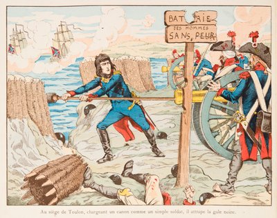 Napoléon Bonaparte charge lui-même le canon aux tambours des hommes intrépides lors du siège de Toulon en 1793, Collection privée - pseudonym for Onfray de Breville Jacques Job