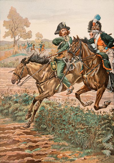 Jacques Marie Gaston Onfroy de Bréville dit JOB (1858-1931) - Tenue des troupes françaises à toutes les époques : Cavalier vendéen et piqueur (ou Piconnier) sur le cheval de la Légion germanique (1793), Collection privée - pseudonym for Onfray de Breville Jacques Job