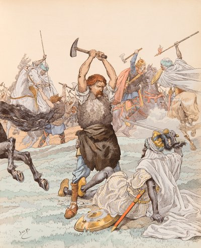 Le forgeron de Poitiers pendant la bataille de Poitiers en 732 - pseudonym for Onfray de Breville Jacques Job