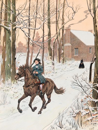 Jeune George Washington quittant la maison familiale en 1740 pour l