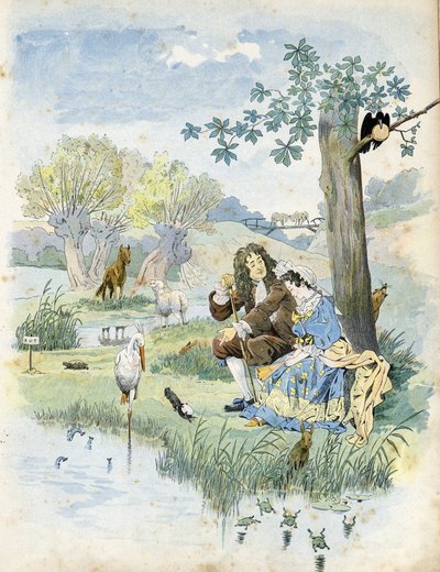 Jean de La Fontaine (1621-1695) parlant à une jeune fille. Autour d