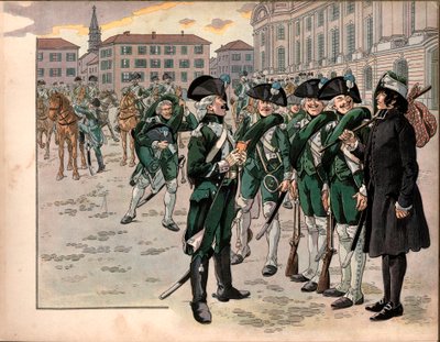 Joachim Murat (1767-1815) rejoint le Régiment des Chasseurs des Ardennes en 1787. Gravure de Jacques Marie Gaston Onfray de Breville dit Job (1858-1931) - pseudonym for Onfray de Breville Jacques Job